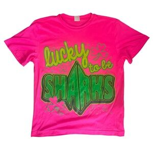Lucky to Be Sharks Kids Pink T-Shirt